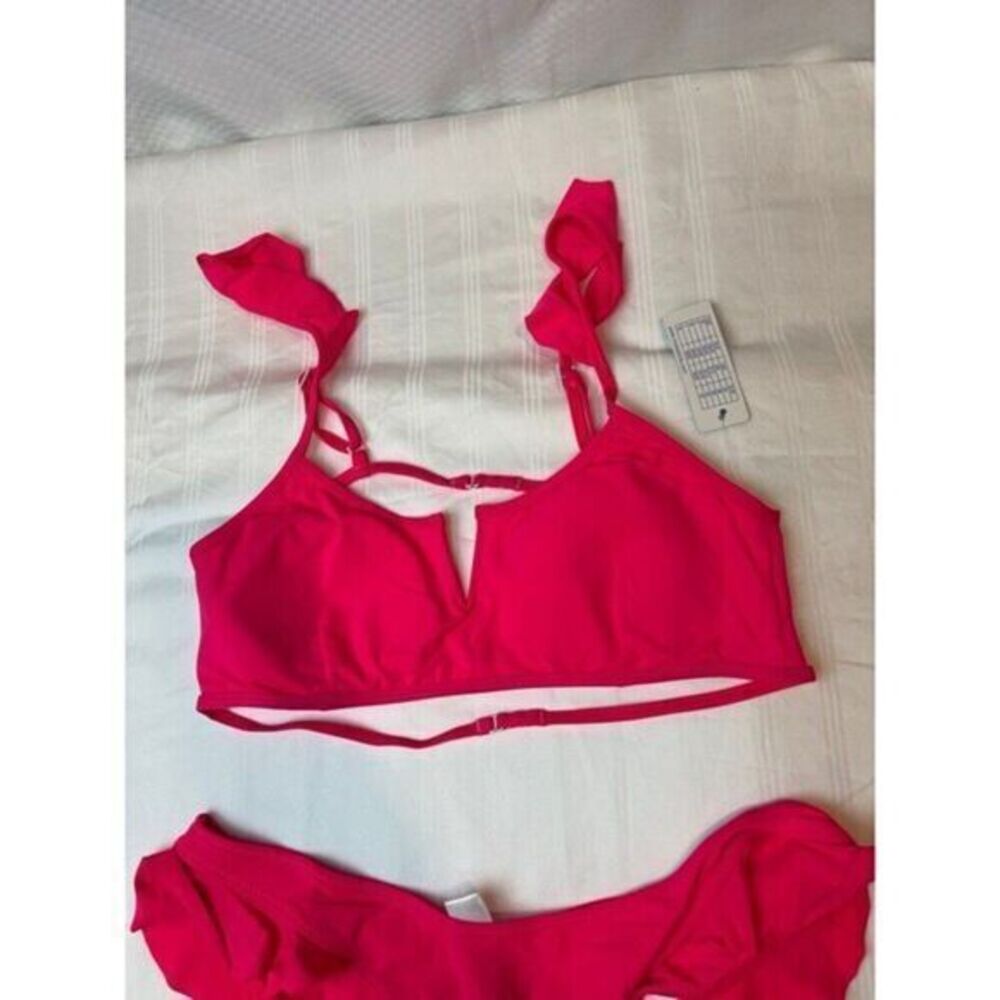 Miss Adola Hot Pink Ruffled Strappy Cheeky 2 piece set Bikini Size M RefM035 - Picture 6 of 8